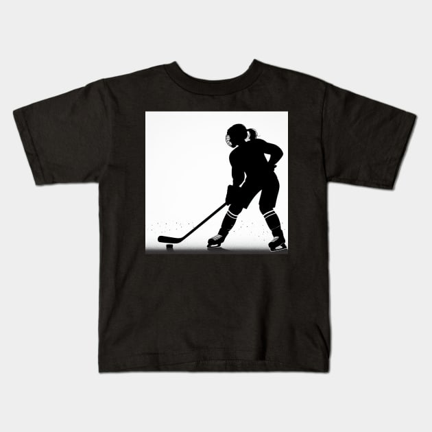 Hockey player with puck Kids T-Shirt by Print Forge